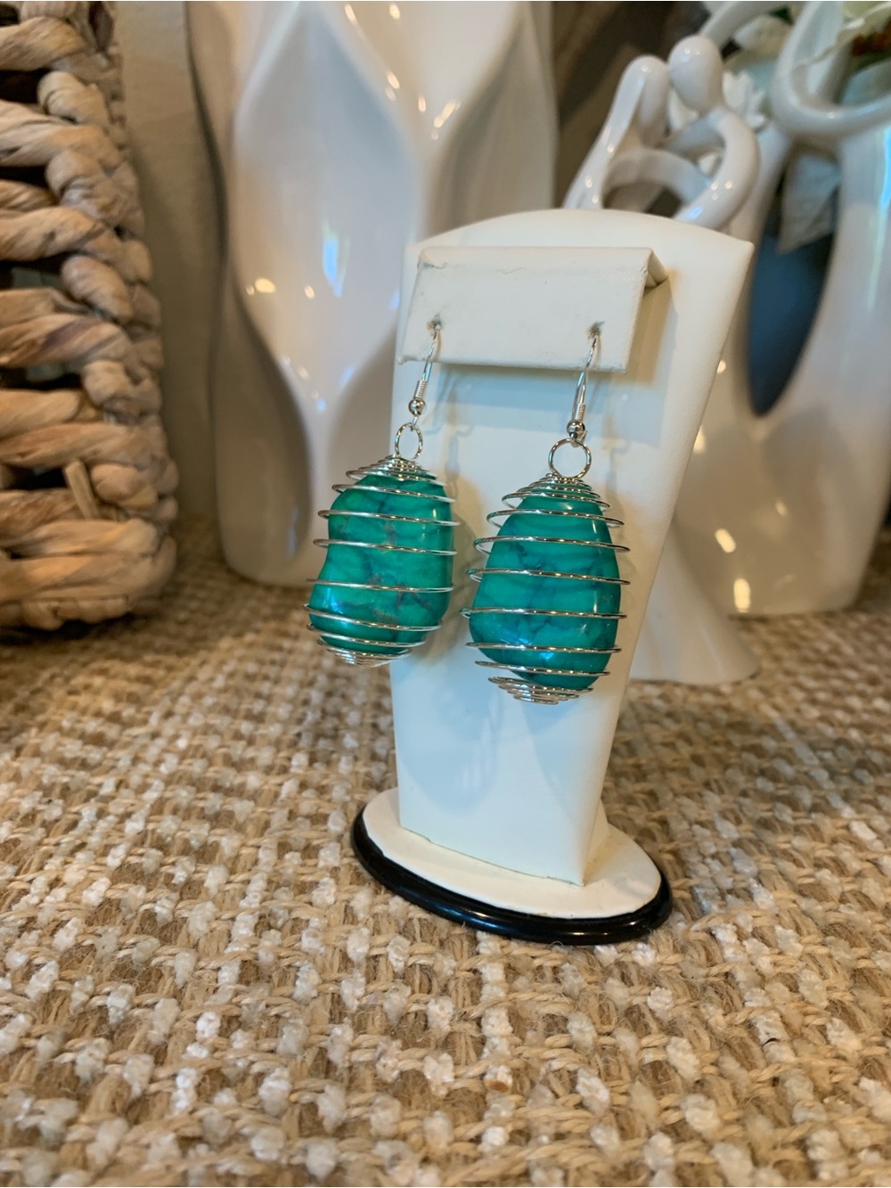 925 Sterling Silver Turquoise Stone Drop Earrings